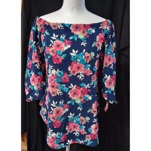 Status by Chenault Off the shoulder  Navy blouse with Floral print Small